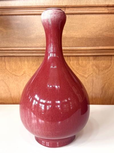 Tall Antique Chinese Langyao Red Ceramic Vase Qing Qianlong Mark
