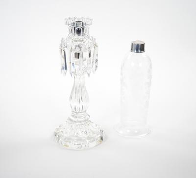 Tall Antique Signed Saint Louis Cut Crystal Lustres Candlestick with Shade
