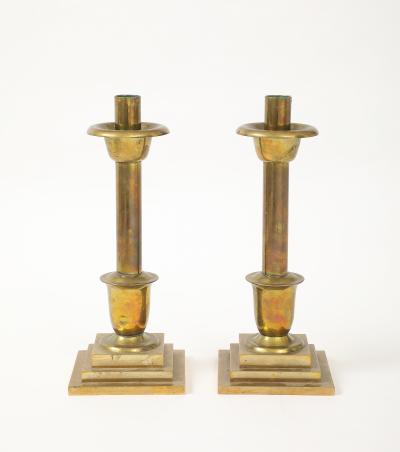 Tall Art Deco Brass Candlesticks