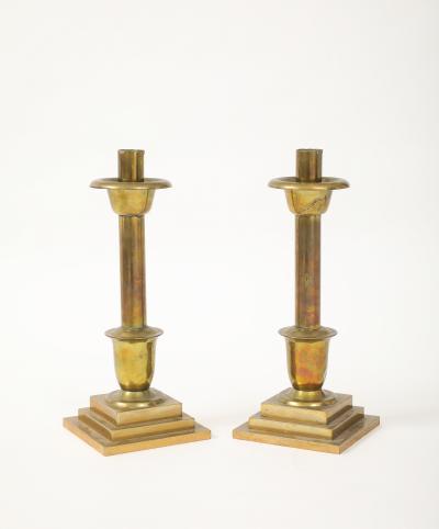 Tall Art Deco Brass Candlesticks