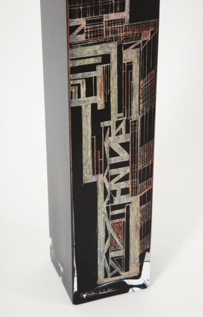 Tall Black Etched French Deco Vase