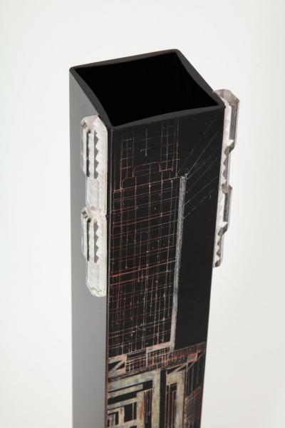 Tall Black Etched French Deco Vase