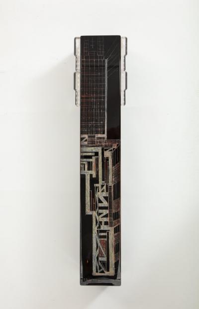 Tall Black Etched French Deco Vase