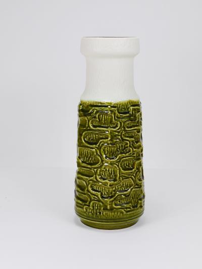 Tall Brutalist Op Art Green White Terracotta Floor Vase Austria 1970s