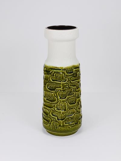 Tall Brutalist Op Art Green White Terracotta Floor Vase Austria 1970s