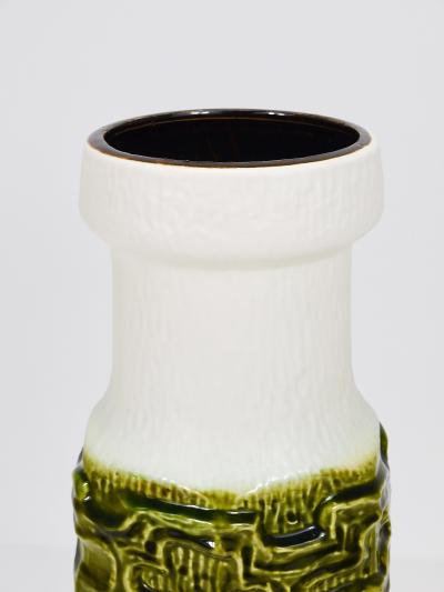 Tall Brutalist Op Art Green White Terracotta Floor Vase Austria 1970s