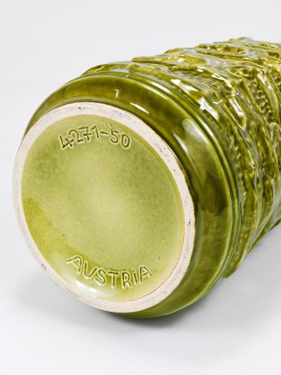 Tall Brutalist Op Art Green White Terracotta Floor Vase Austria 1970s