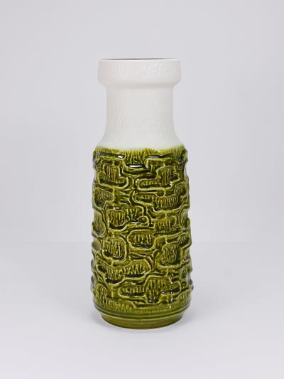 Tall Brutalist Op Art Green White Terracotta Floor Vase Austria 1970s