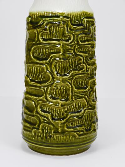 Tall Brutalist Op Art Green White Terracotta Floor Vase Austria 1970s
