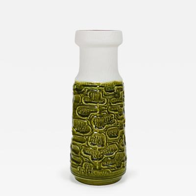 Tall Brutalist Op Art Green White Terracotta Floor Vase Austria 1970s