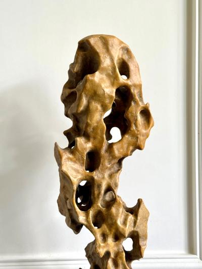 Tall Elegant Chinese Scholar Rock Yellow Taihu Stone on Wood Stand