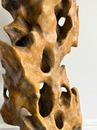 Tall Elegant Chinese Scholar Rock Yellow Taihu Stone on Wood Stand