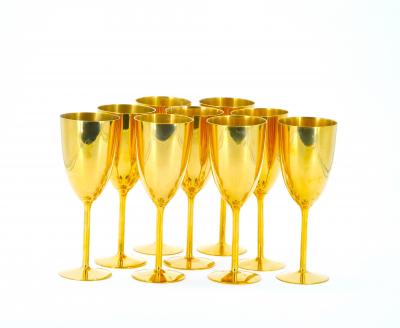 Tall English Sheffield Gilt wine Water Goblets Service 14 People