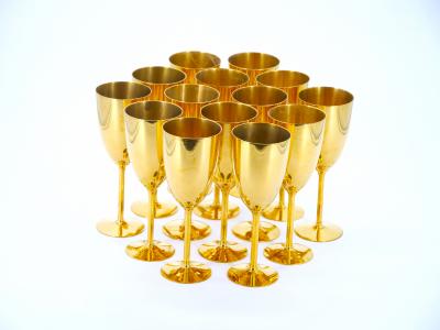 Tall English Sheffield Gilt wine Water Goblets Service 14 People