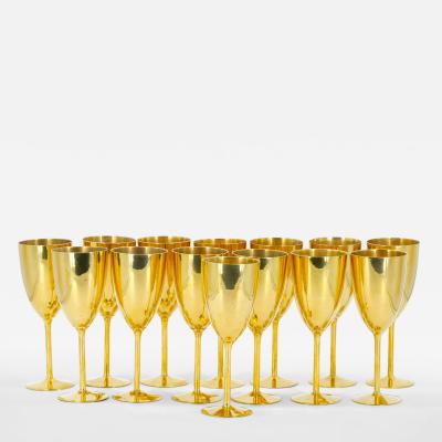 Tall English Sheffield Gilt wine Water Goblets Service 14 People
