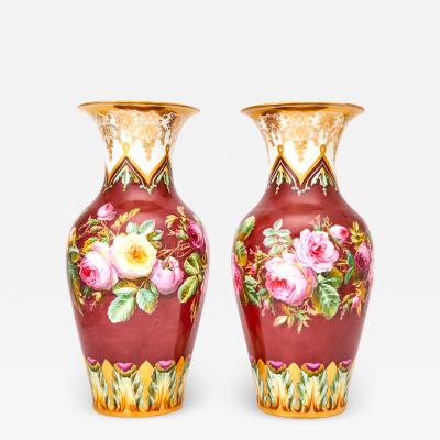 Tall Exquisite Austrian Antique Pair Continental Decorative Porcelain Vases