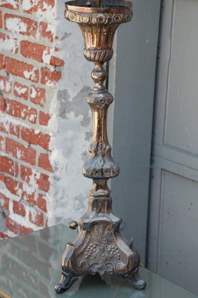 Tall French Silver Plated Baroque Style Candlestick Lamp