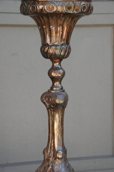 Tall French Silver Plated Baroque Style Candlestick Lamp