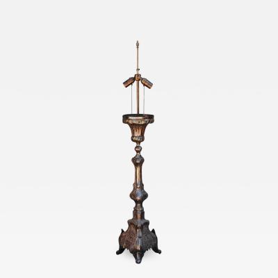 Tall French Silver Plated Baroque Style Candlestick Lamp