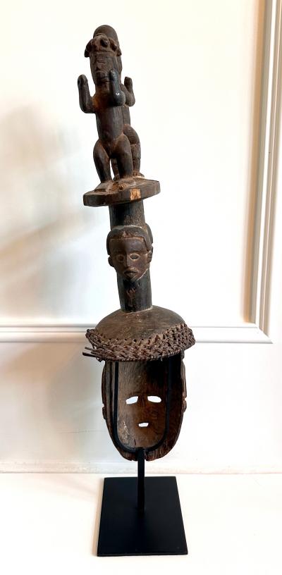 Tall Ibibio Head Mask with Polychrome Nigeria Africa Provenance