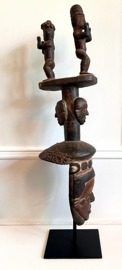 Tall Ibibio Head Mask with Polychrome Nigeria Africa Provenance