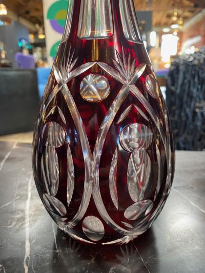 Tall Italian Art Nouveau Emerald Glass Silver Overlay Black Decanter 1938