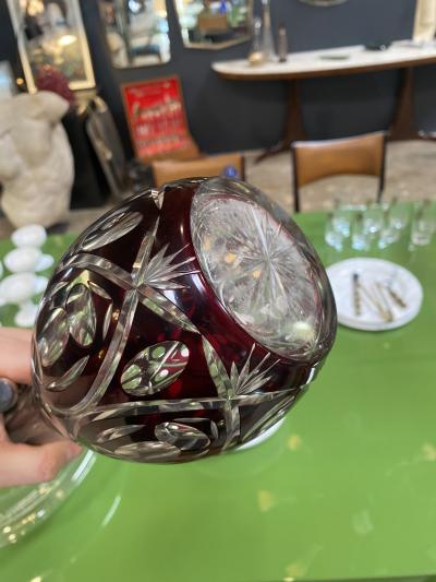 Tall Italian Art Nouveau Emerald Glass Silver Overlay Black Decanter 1938