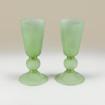 Tall Italian Murano Art Deco jade glass pulegoso uplighters