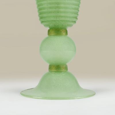 Tall Italian Murano Art Deco jade glass pulegoso uplighters