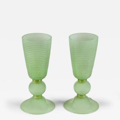 Tall Italian Murano Art Deco jade glass pulegoso uplighters