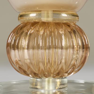 Tall Italian Murano rose pink glass urn upligthers with decorative fluted ball