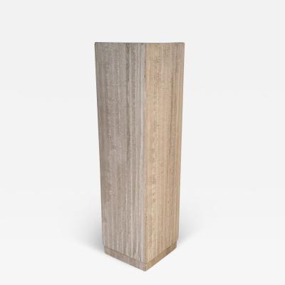 Tall Midcentury Italian Post Modern Fluted Travertine Marble Pedestal Table