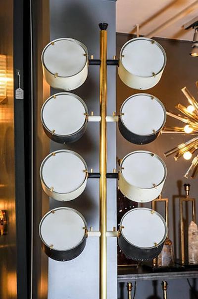 Tall Midcentury Marble Brass Metal and Plexiglass Six Lights Floor Lamp