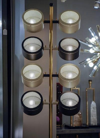 Tall Midcentury Marble Brass Metal and Plexiglass Six Lights Floor Lamp