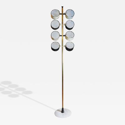 Tall Midcentury Marble Brass Metal and Plexiglass Six Lights Floor Lamp