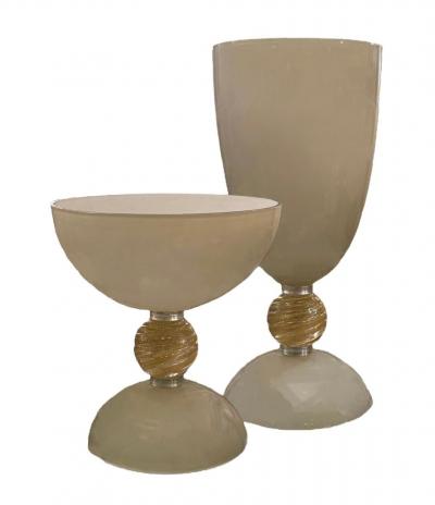 Tall Murano Glass Pedestal Vase with Gold Inclusions