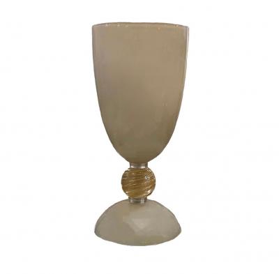 Tall Murano Glass Pedestal Vase with Gold Inclusions
