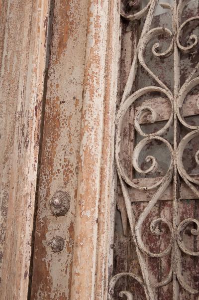 Tall Pair of Napoleon III Style Painted Pine and Iron Exterior Doors