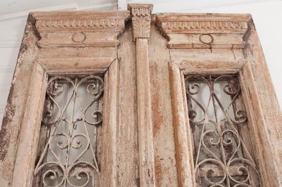 Tall Pair of Napoleon III Style Painted Pine and Iron Exterior Doors