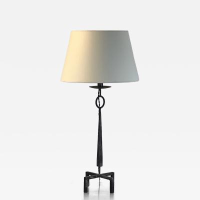 Tall Patinated Wrought Iron Table Lamp with Custom Parchment Shade