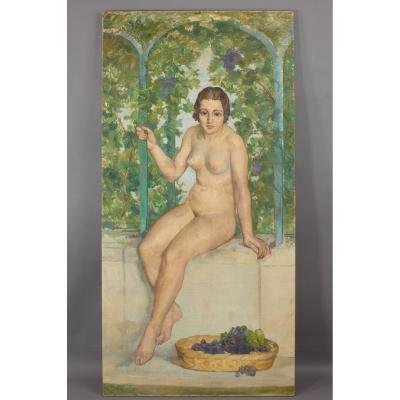 Tall Pedro Pruna Nude Oil Painting 1928