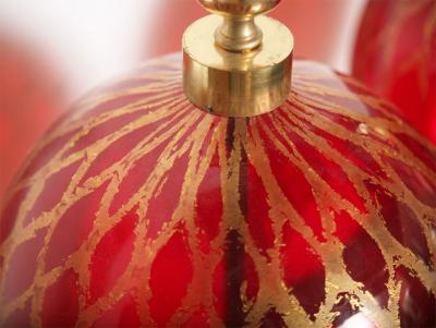 Tall Ruby Red and Gold Leaf Murano Glass Table Lamps 1975s