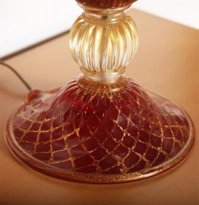 Tall Ruby Red and Gold Leaf Murano Glass Table Lamps 1975s