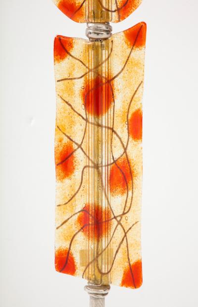 Tall Silver Colored Metal and Art Glass Lamp signed Boy 1980s 