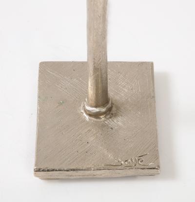 Tall Silver Colored Metal and Art Glass Lamp signed Boy 1980s 