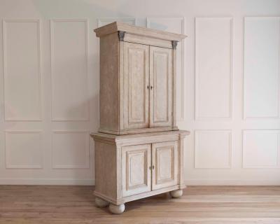 Tall Swedish cabinet in soft grey two piece early mid 19th century