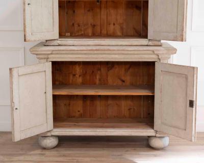 Tall Swedish cabinet in soft grey two piece early mid 19th century