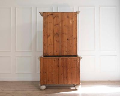 Tall Swedish cabinet in soft grey two piece early mid 19th century