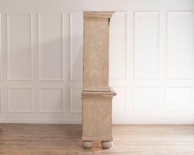 Tall Swedish cabinet in soft grey two piece early mid 19th century