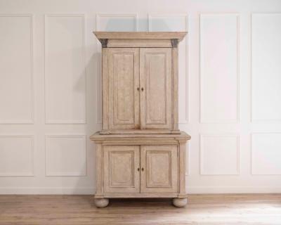 Tall Swedish cabinet in soft grey two piece early mid 19th century